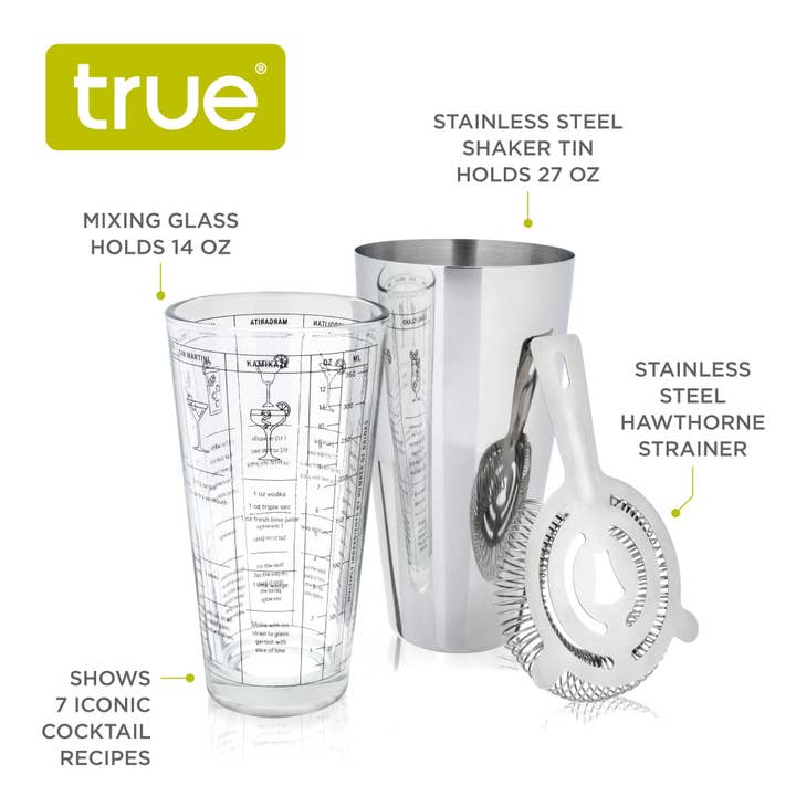 True Brands - Wholesale Bar Tool - Glass & Stainless Steel Essentials Barware Set - Set Of 33