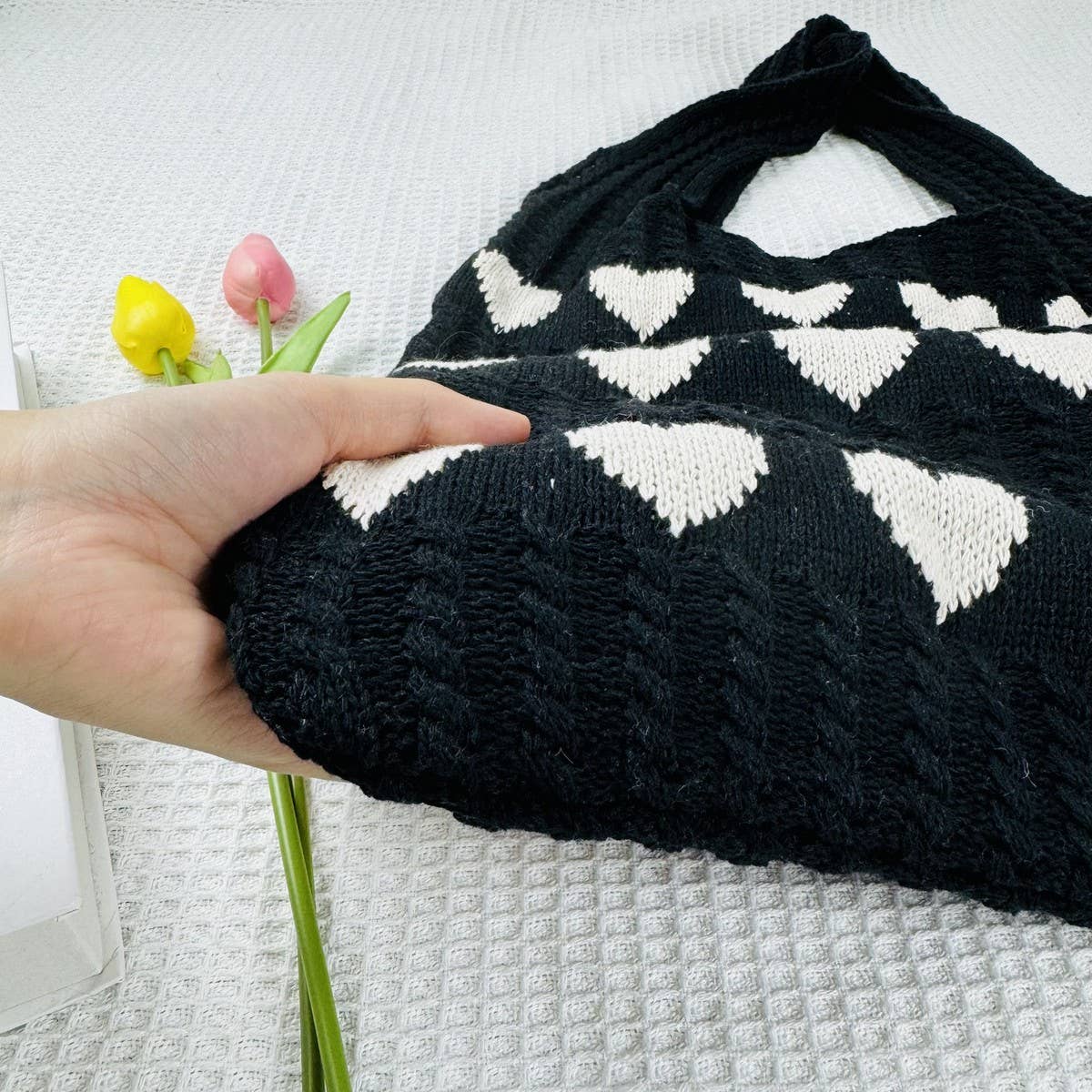 NINEXIS - Wholesale Tote Bag - Women's - CWAB4569_HEART PATTERN KNITTED LARGE CAPACITY TOTE BAG22