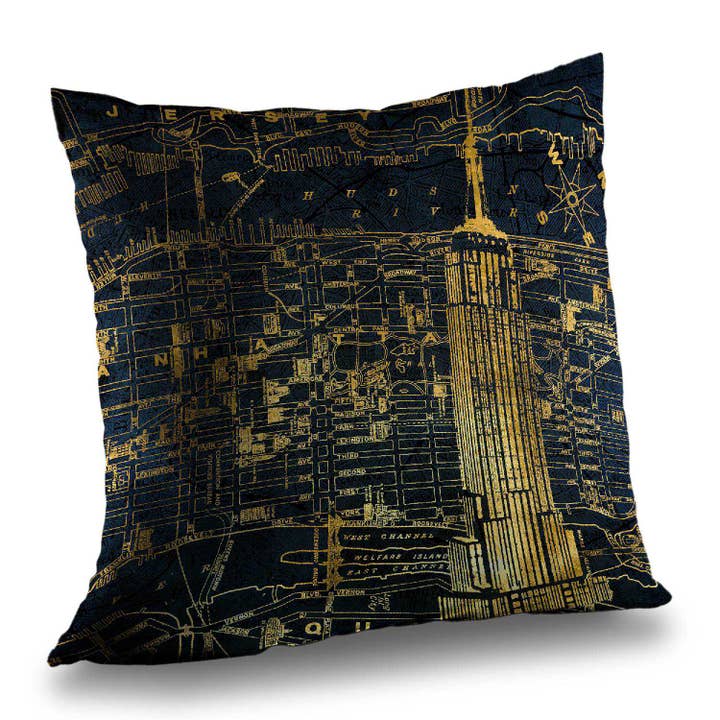 Oreiller Industriel Gold City Blue Print - Décoration de Chambre pour la vente par BEGIN HOME DECOR