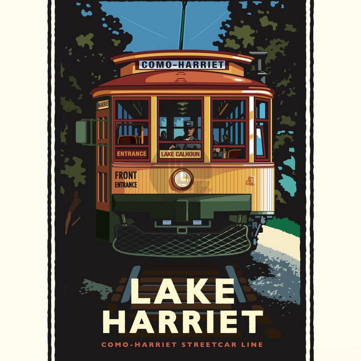 Landmark MN | Lake Harriet Trolley Minneapolis Art Print for wholesale by Legendary Landmark Art Prints