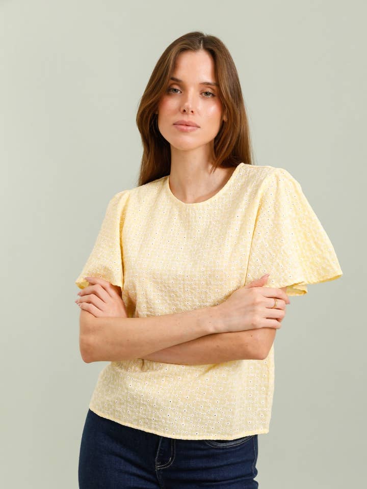 Gingham top with embroidery - 4913T-GREGORY for wholesale by LOVIE & CO