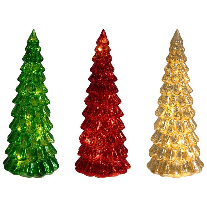 Battery Operated Glass Christmas Trees - Set of 3 for wholesale by LumaBase