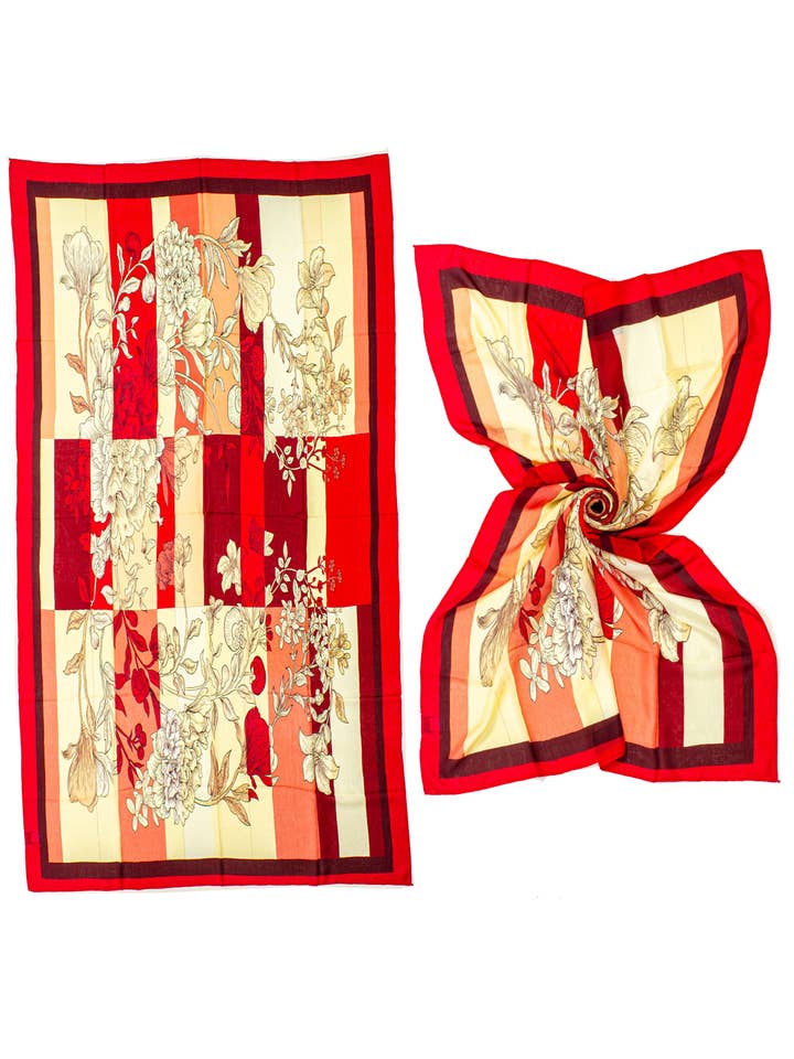 STOLE FLOWERS AND STRIPES, 100% SILK 180X100 MADE IN INDIA for wholesale by Ayfee