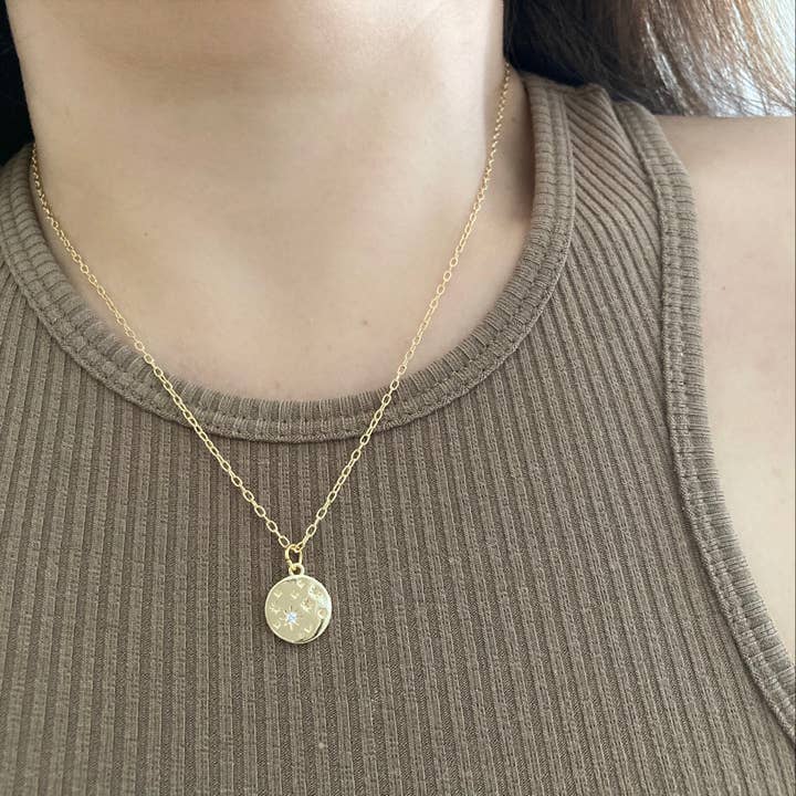 Amady Jewelry - Wholesale Pendant/Charm Necklace - Coin Medallion zircon 18k gold filled Necklace waterproof
