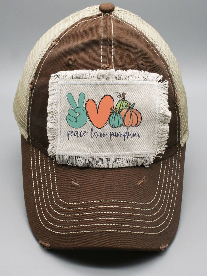 Chapeau d'automne Peace Love Pumpkin Orange Teal 55221 pour la vente par Cali Boutique Wholesale