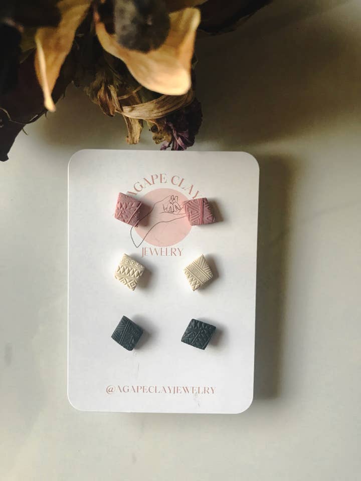 Diamond Shaped Stud Pack for wholesale by Agape Clay Jewelry