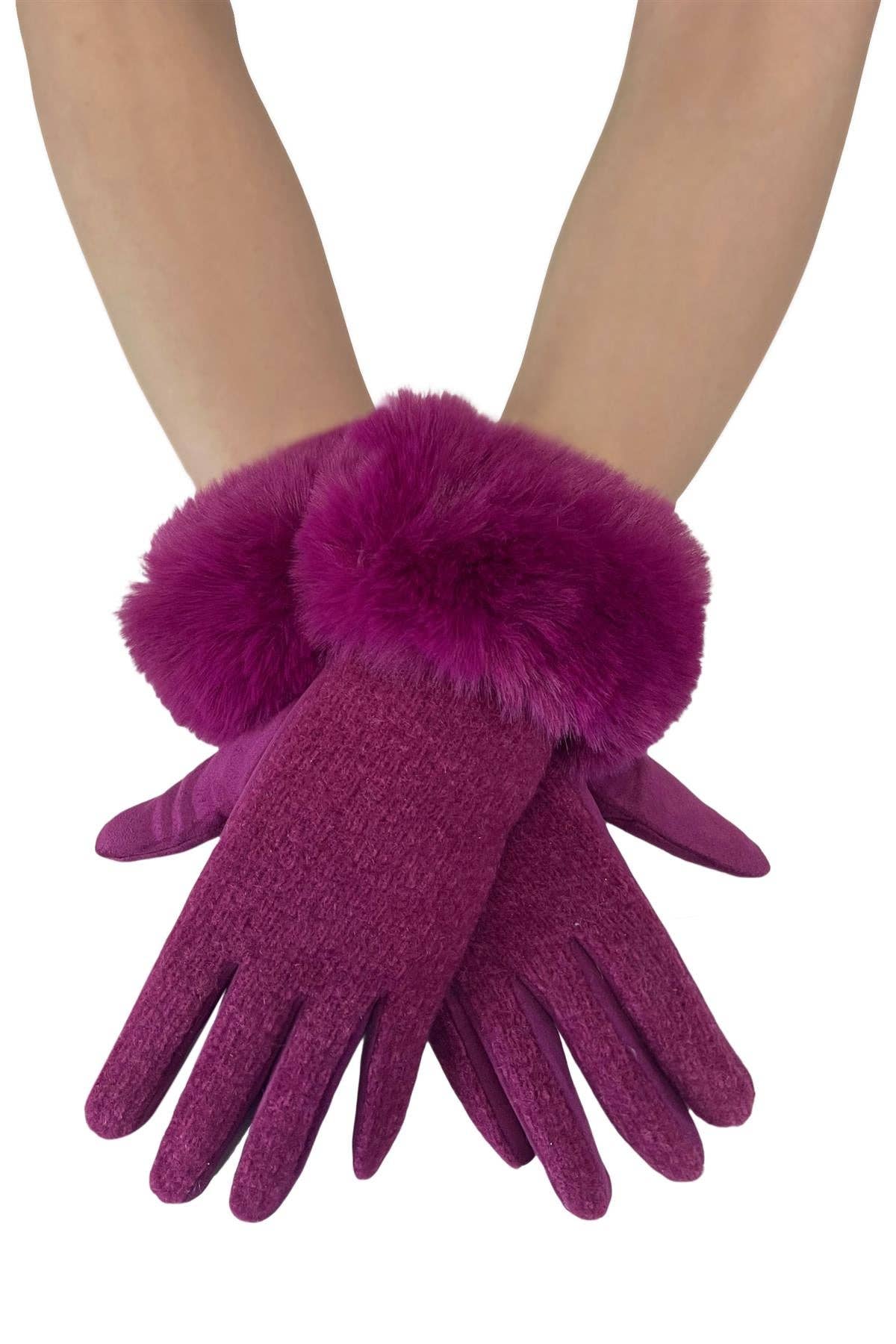 Fashion Scarf World – wholesale Gloves – Women's – Faux Fur Trim Touch Screen Gloves1