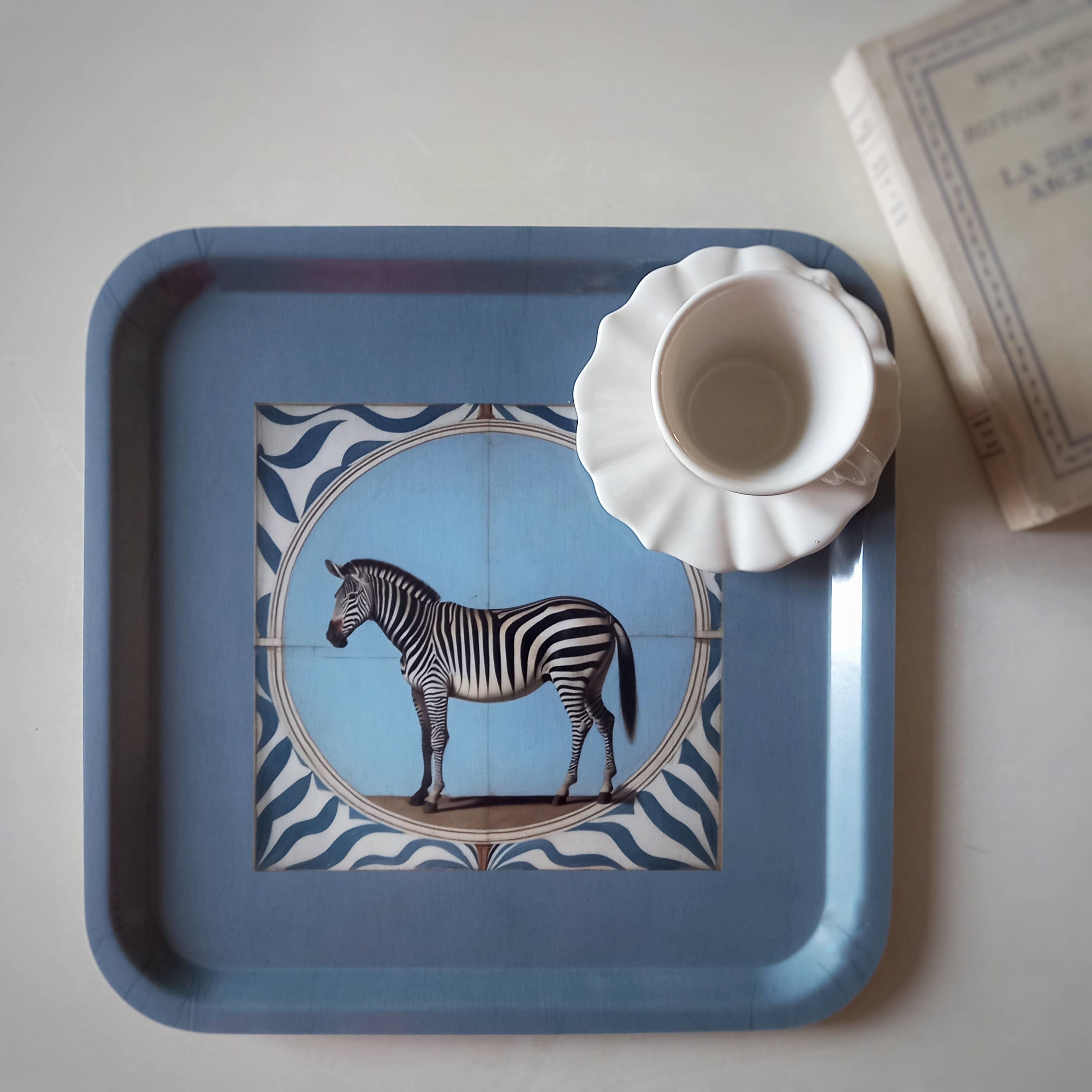 Odalisque Paris - Wholesale Decorative Tray - Blue square tray the Zebra2