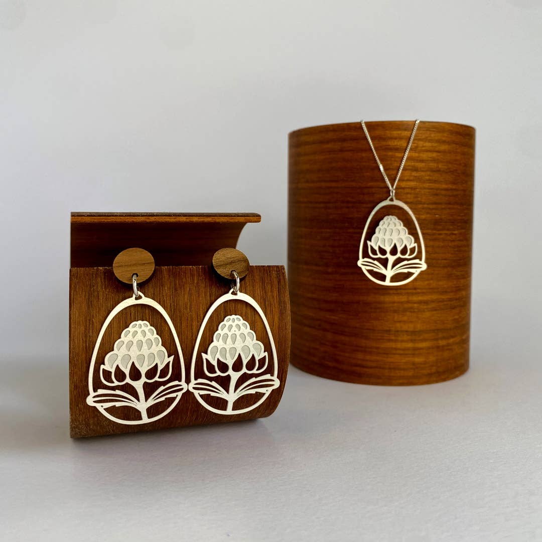 Go Do Good - Wholesale Stud/post earrings - Australian Waratah Flower Silver Dangle Stud Earrings1