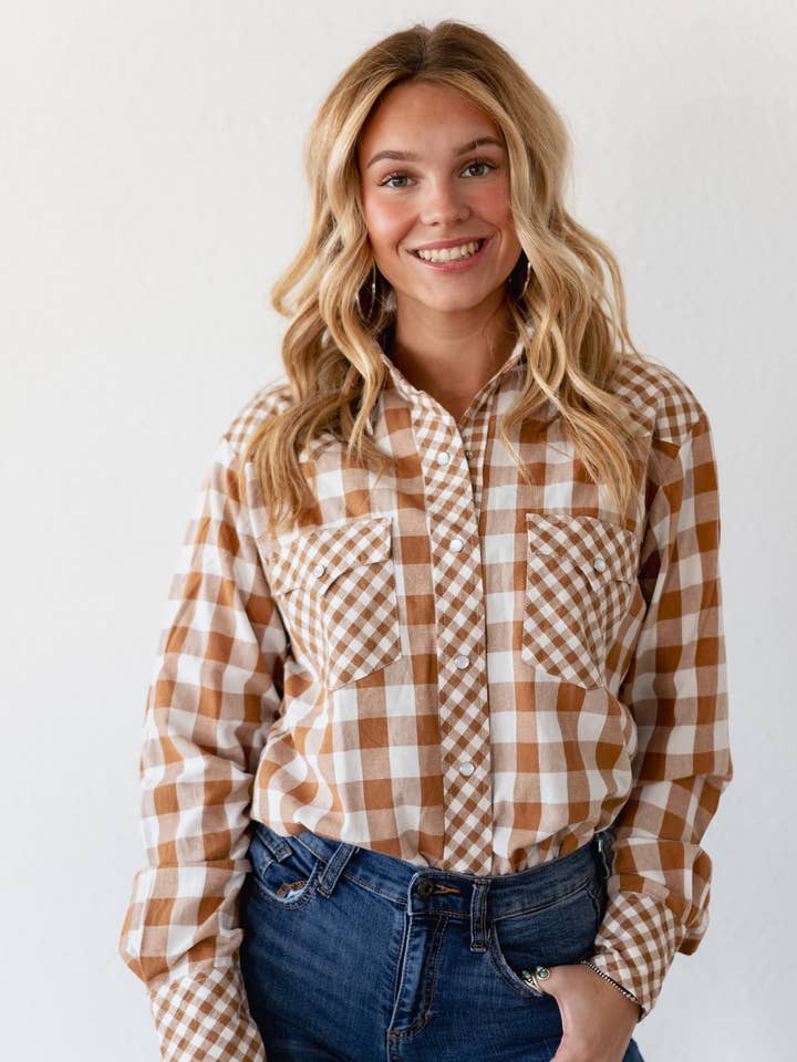 TOP GINGHAM MÉLANGÉ TAN TH21 (7 Pièces) pour la vente par Turquoise Haven