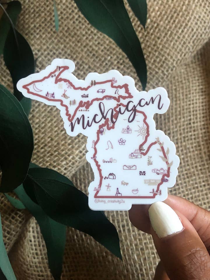 Pegatina de vinilo impermeable del estado de Míchigan, recuerdo de viaje para venta al por mayor de Living Creativity