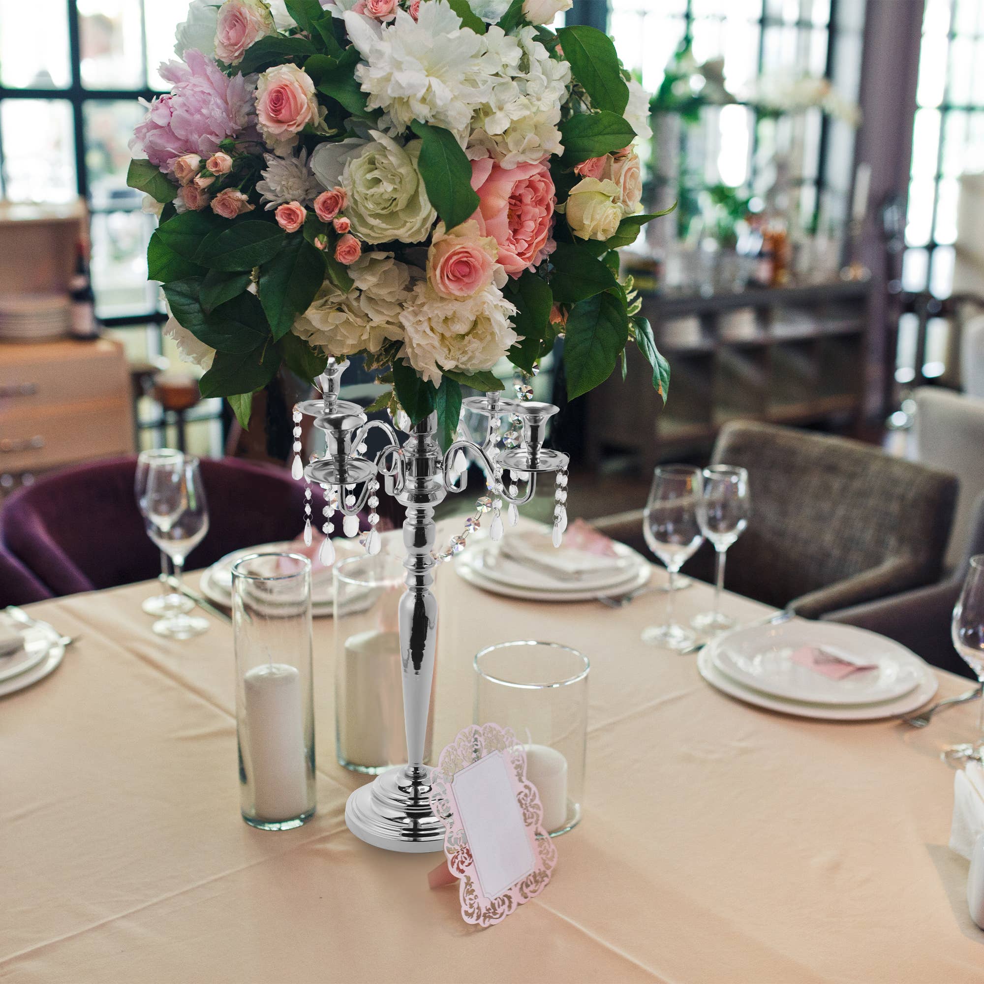 Classic Floral Candelabra 33" - Silver for wholesale on Faire4