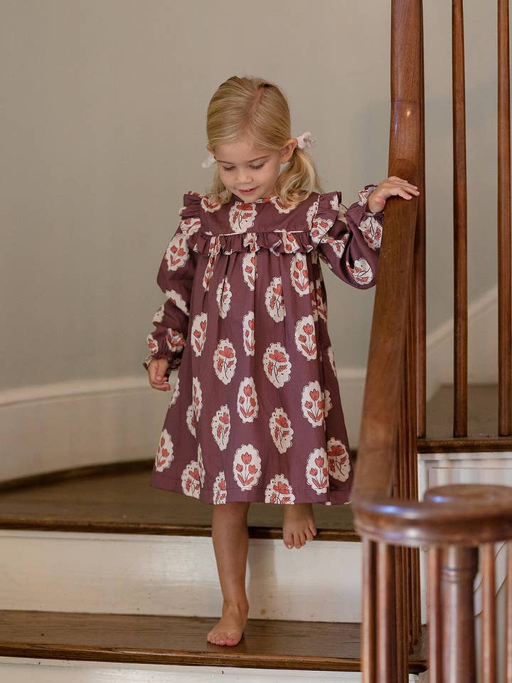Sun House Children's - Wholesale Dress - Kids - Britta Dress in Intaglio Maroon1