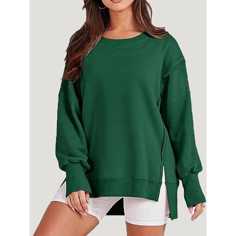 Sheer Trend - Vente Sweat-shirt – femme - Pull haut et bas à manches longues, frangé, couleur unie, joint fendu et col rond9