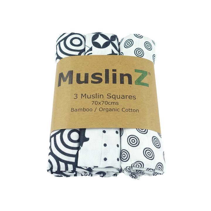 Muslinz - MerryGoRoundUK Ltd - Wholesale Burp Cloth - Baby - MuslinZ 3pk Bamboo Organic Cotton Muslin Squares - Sensory