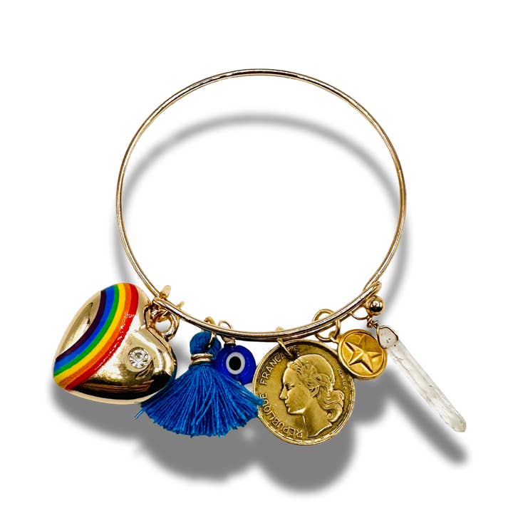 Bracelet Charme Cœur Arc-en-ciel, Pièce Authentique Golden Days pour la vente par Alisa Michelle Designs Inc.