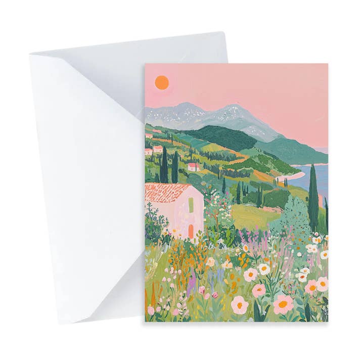 Floral Coastal Scene Card - A7 Mini Birthday Thank You Card for wholesale by Popsy Press