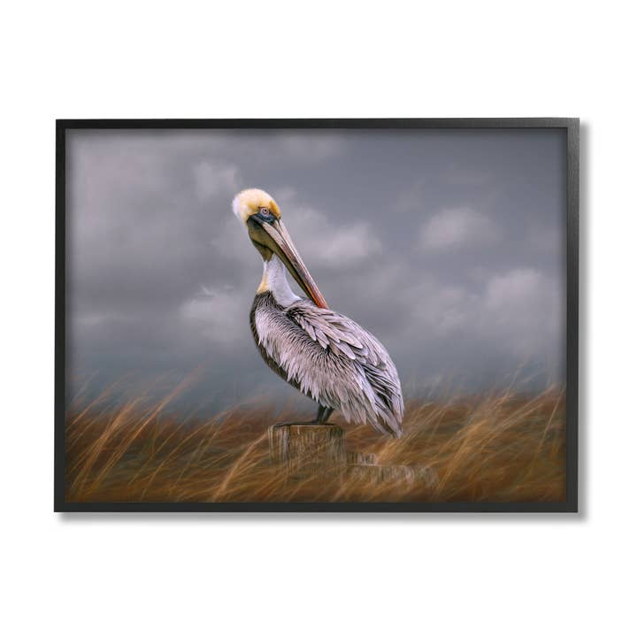 Wildlife Pelican Bird Cloudy Sky Indrammet for engroshandel hos Stupell Industries