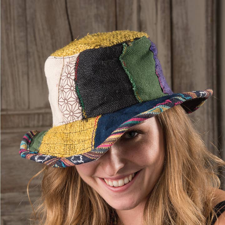 Namaste – wholesale Fedora – Women’s – Hemp Patchwork Floppy Style Hat0