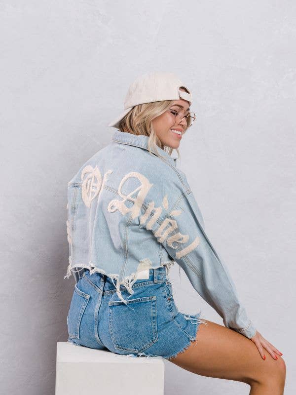 Trio Urban - Vente Veste en jean – femme - Veste en jean court à imprimé crème City of Angels14