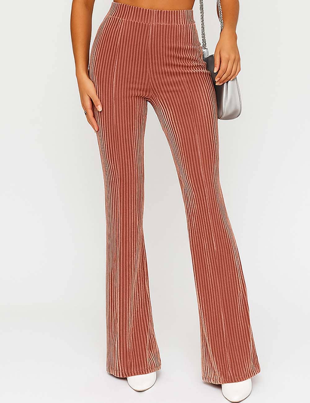 Sweetkama - Vendita all'ingrosso Pantalone - Donna - Pantaloni in Velluto a Coste da Donna a Vita Elastica a Tinta Unita Leggermente Svasati4