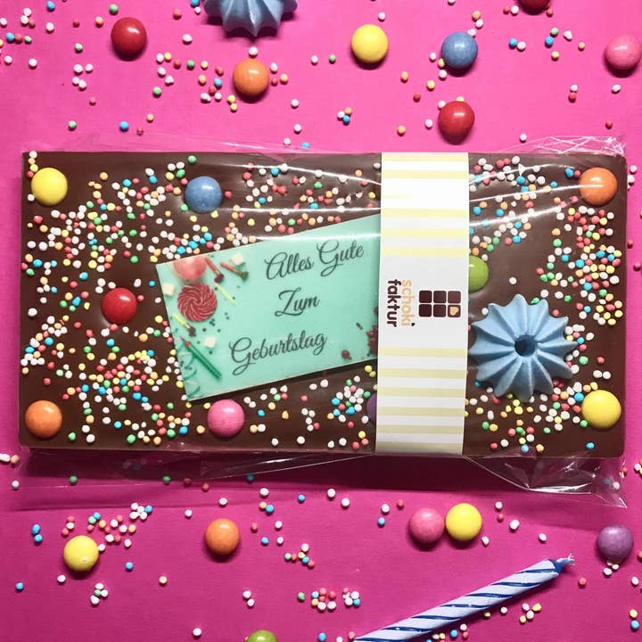 Whole Milk Birthday Chocolate "Blue Candle" - With Image on Sugar Paper for wholesale by Schokifaktur