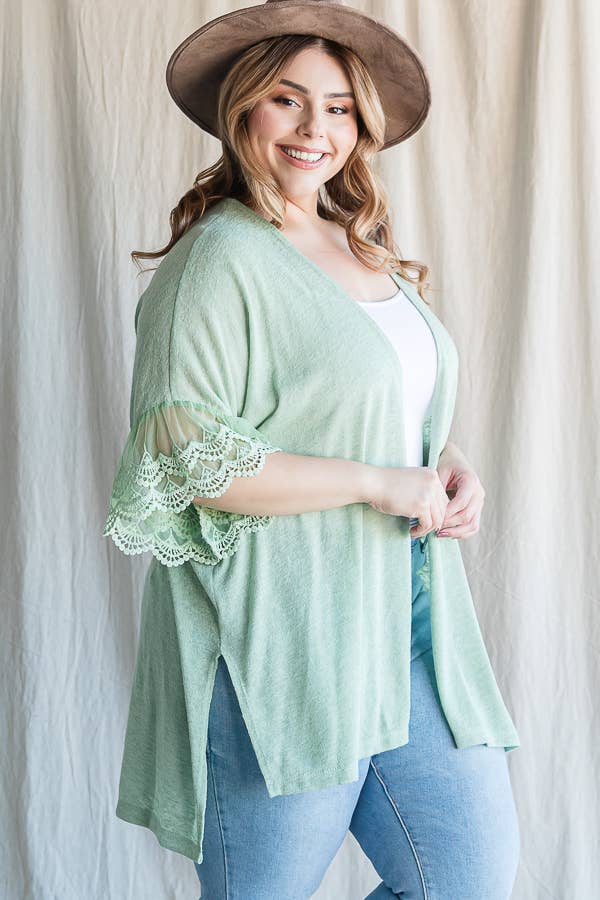 7th Ray – Engroshandel Cardigan - Dame – [PLUS SIZE] Cardigan til kvinder med blondeærmer til hverdagsbrug T4485XL2