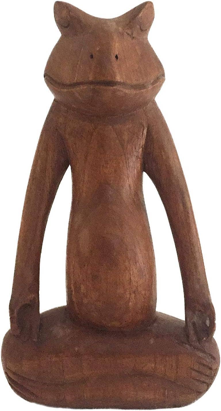 OMA - Eclectic Home - Wholesale Sculpture - Yoga Frog Lotus Position Wooden Meditation Frog Statue 0
