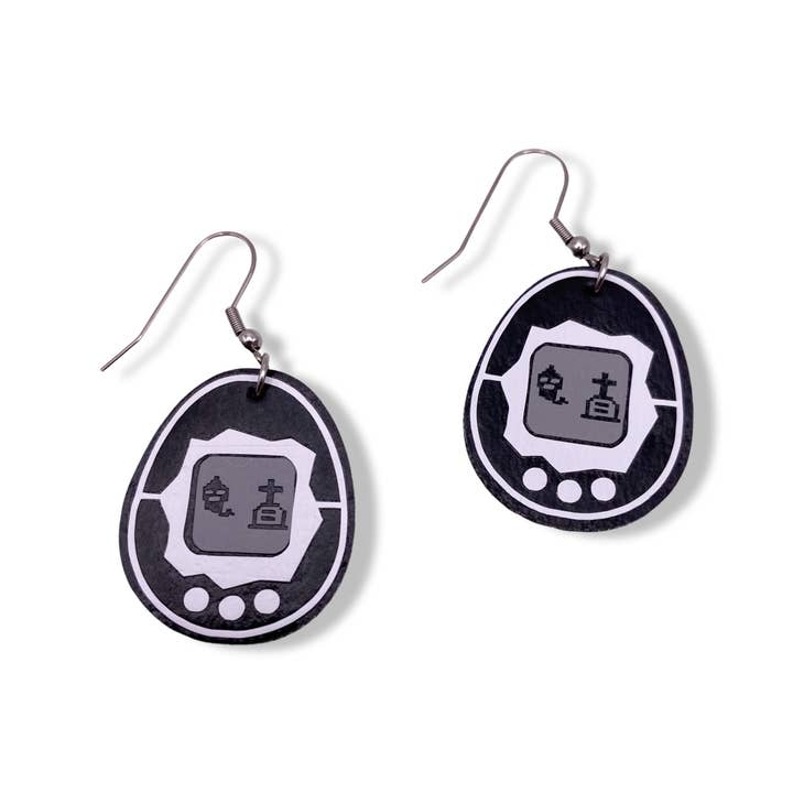 90s Dead Tamagotchi Earrings for wholesale by Geekish Gifts
