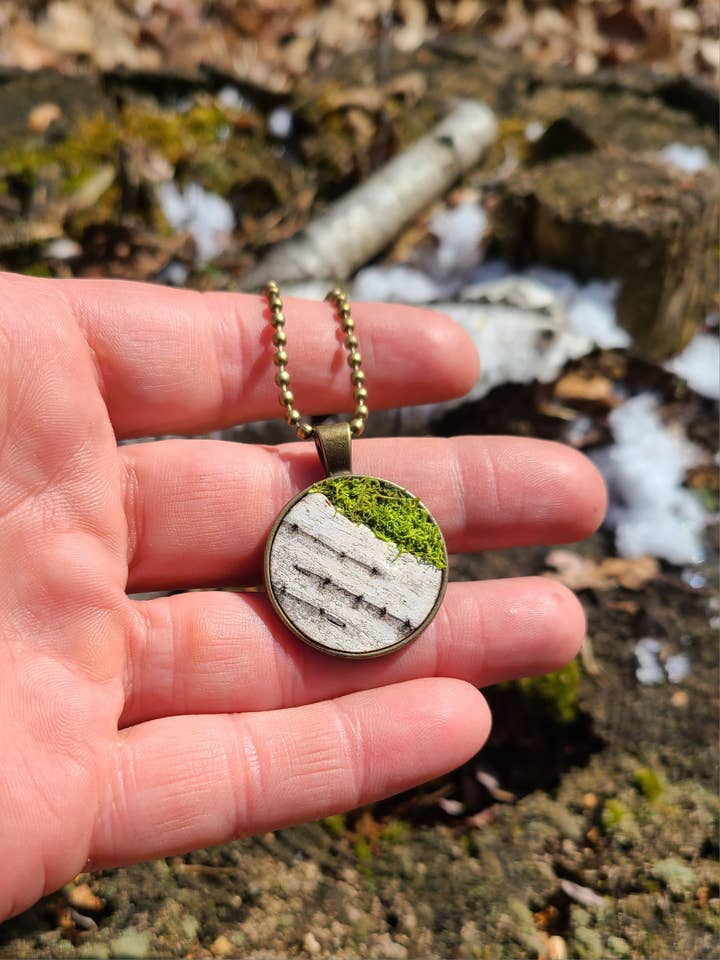 Mossy Birch Bark Circle Necklace Earrings Botanical Nature for wholesale by Fields