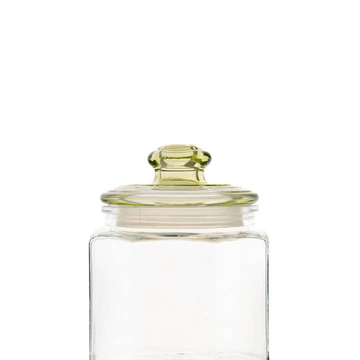 Alcott Cannister, Clear with Jade Lid, Small for wholesale by 10 Strawberry Street