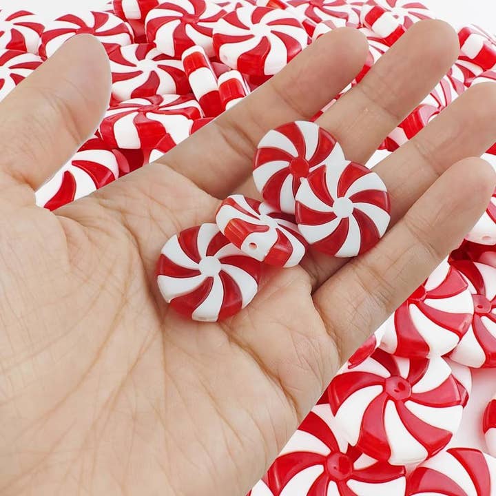 Factory Direct Craft - Venta al por mayor Material para manualidades - Caramelo de menta acrílico rojo y blanco de 1" (paquete de 4)