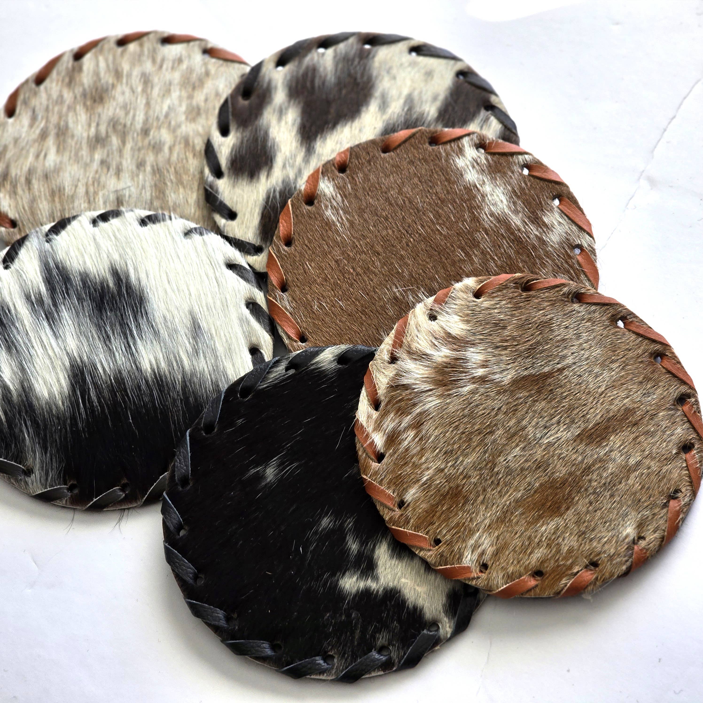 Ranchers Closet - Wholesale Coasters - 4 Large Cowhide Hair-on Coaster -  Boho hide Western Decor1