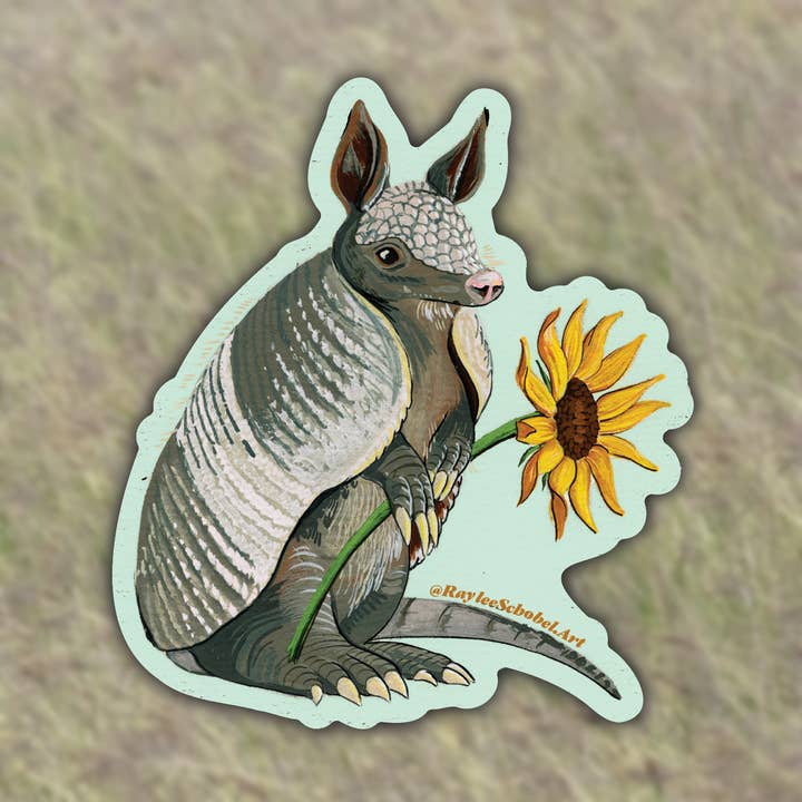 Sunflower Armadillo Vinyl Sticker #2 for wholesale by Raylee Schobel