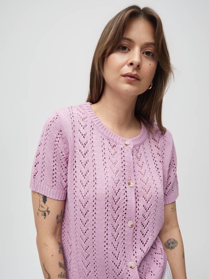 Cardigan Diana | Cardigan à manches courtes en maille pointelle pour la vente par MOD REF