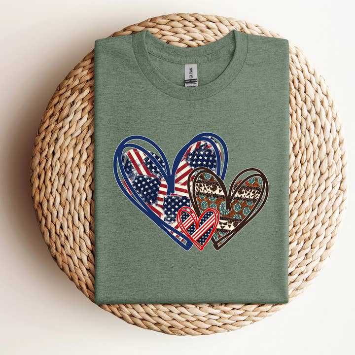 4th of July 3 Hearts DTF T-shirt for wholesale by Vs design shop boutique