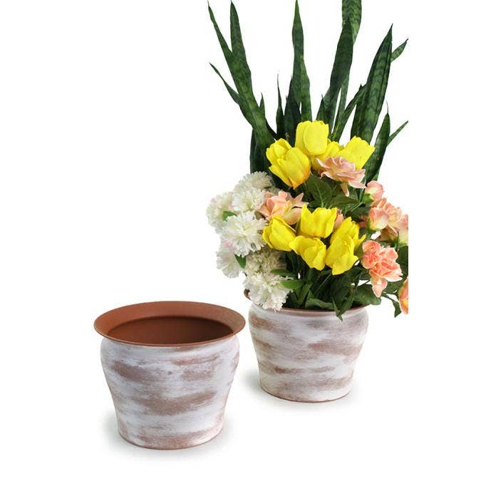 10-Inch Spun Iron Bell Planter – Aged Terra Cotta Finish for wholesale by Buhi Imports