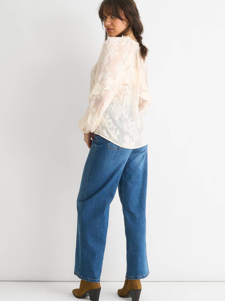 GINI LONDON - Wholesale Blouse - Women's - Cream Jacquard Floral Long Sleeve Blouse3