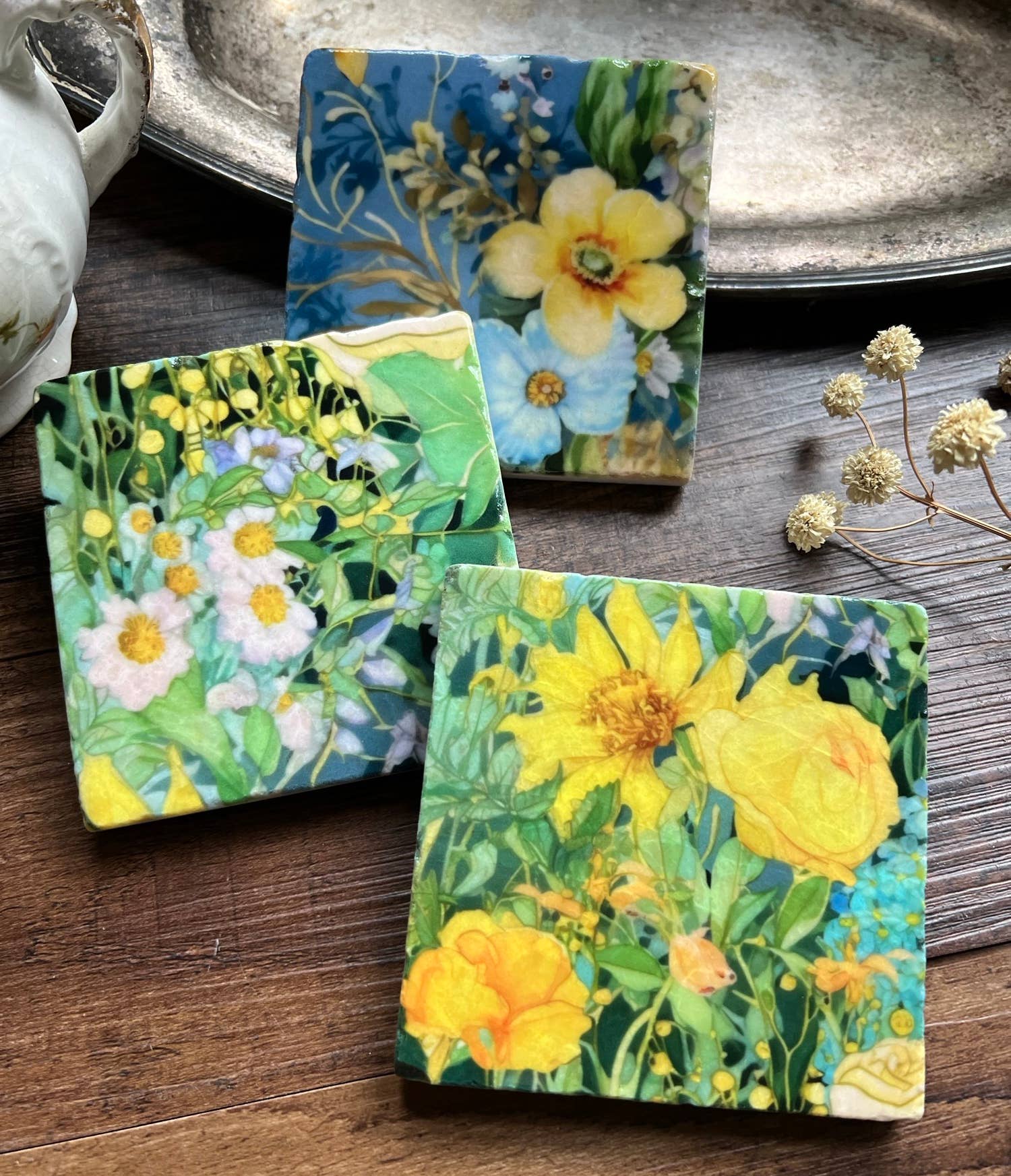 The Painted Lily - Wholesale Coasters - Watercolor Garden Sunshine stone coasters - case of 63