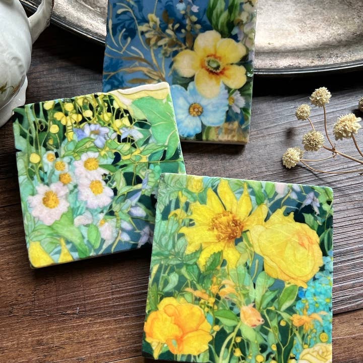 The Painted Lily - Wholesale Coasters - Watercolor Garden Sunshine stone coasters - case of 63