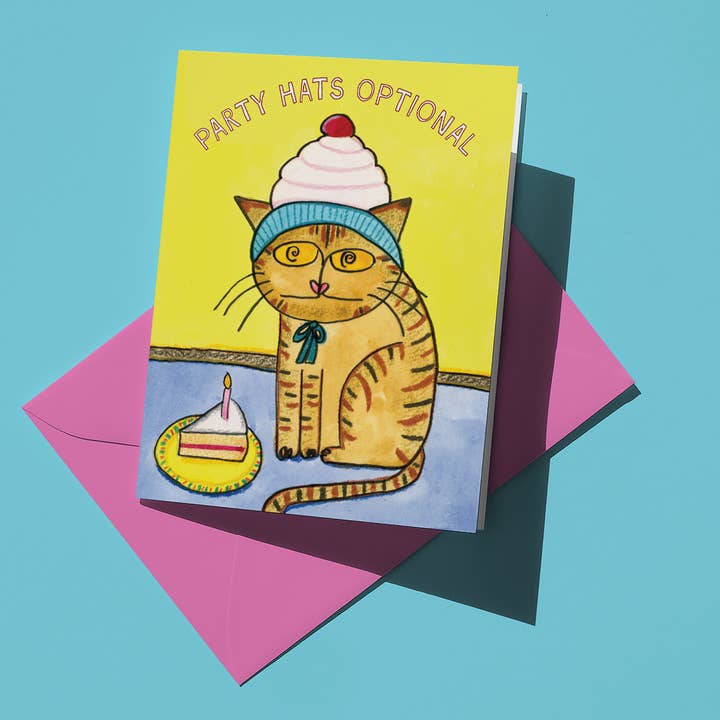 'Party Hats Optional' Birthday Card for wholesale by Over the Mewn
