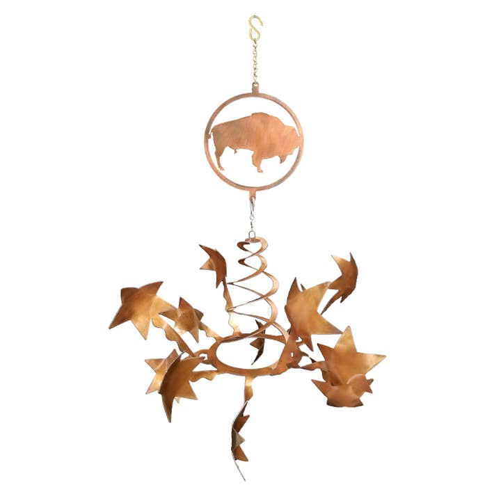 Bison Wind Spinner, Stars Buffalo Wind Sculpture for wholesale by Crooks Designs