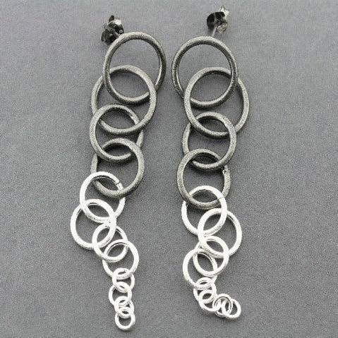 Circular Chain Reaction Earrings - Silver & Oxidized for wholesale by Makers & Providers