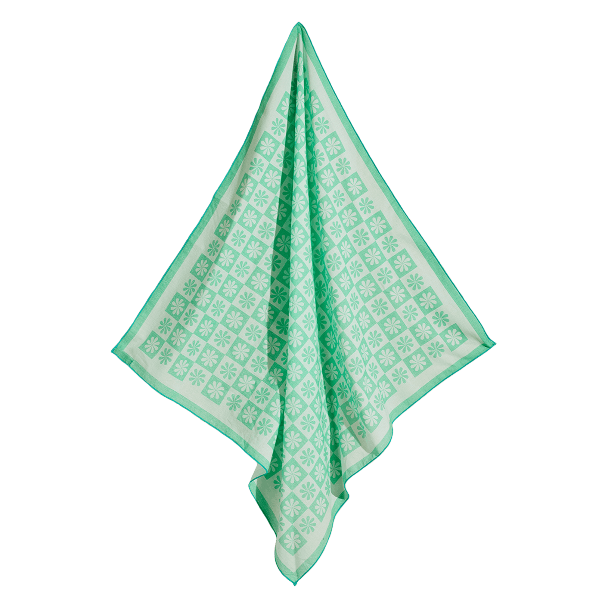 cai & jo – Bandana - Mulher por atacado – Bandana com estampa de margaridas verde1