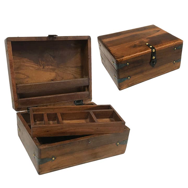 Madison Bay Co. - Historical Home Decor Reproductions - Wholesale Decorative Box - 11" Colonial Distressed Traveling Writing Chest