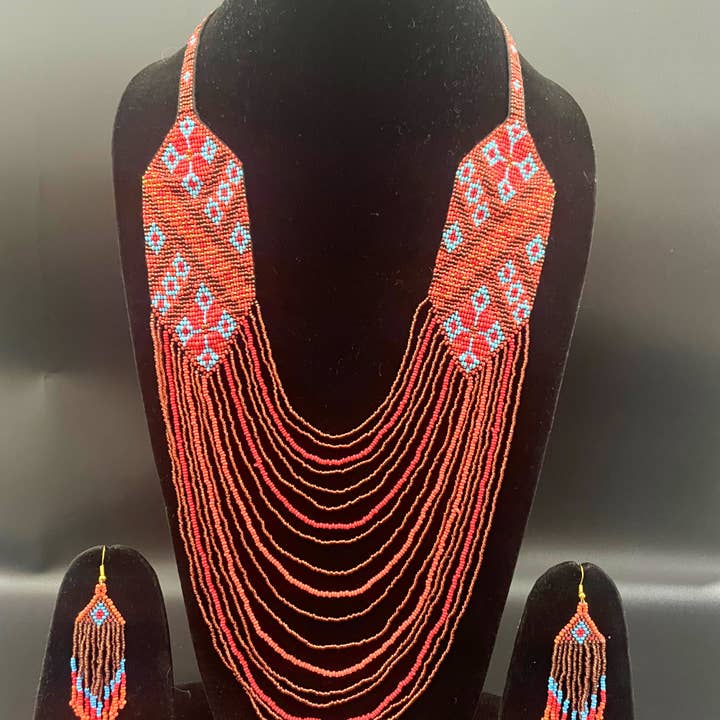 Orange Pattern Jewelry Set | Beaded Jewelry | Boho Jewelry for wholesale by House of Kraft Jewelry & Accessories