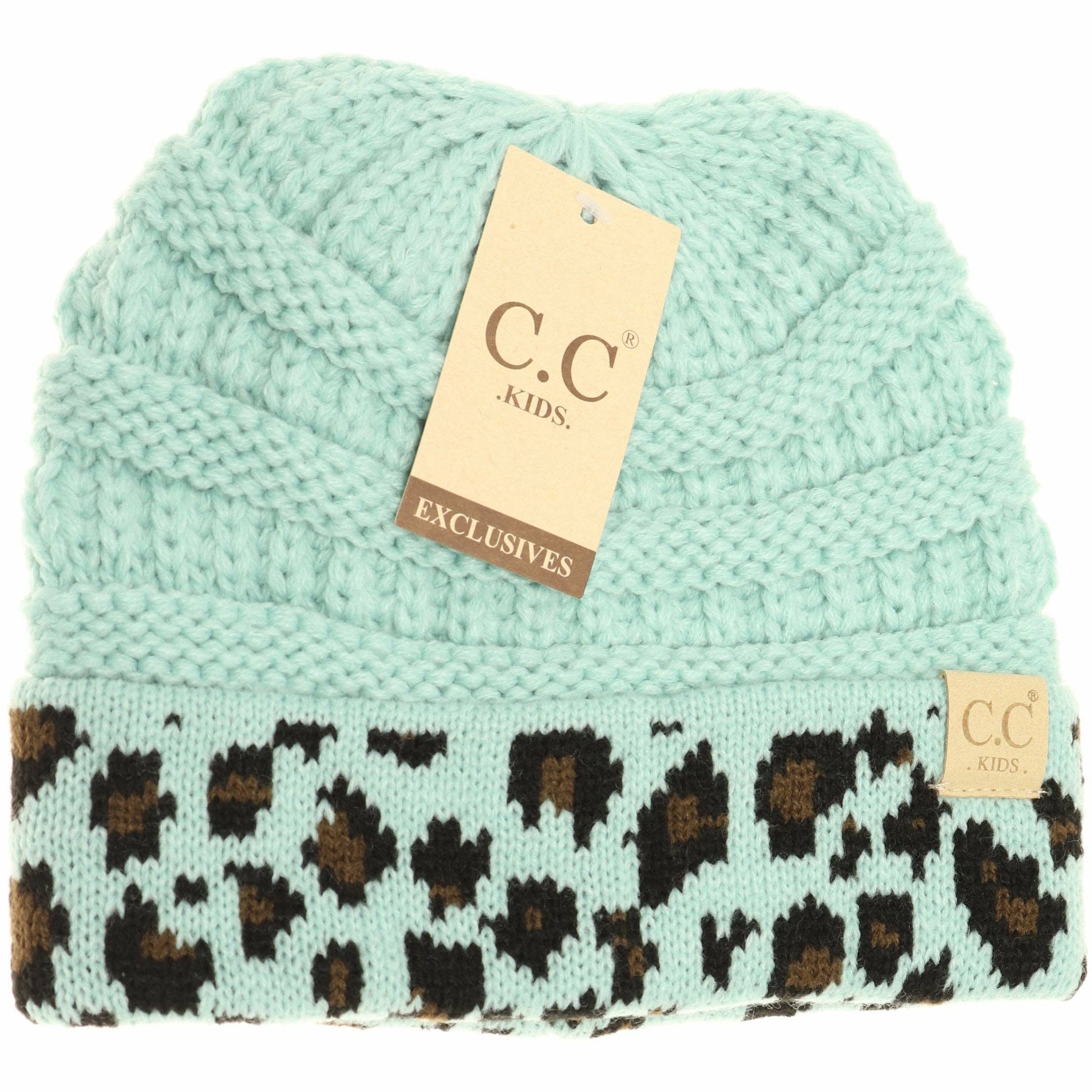 C.C Beanie – wholesale Mössa - Barn – Leopardmönstrad matchande manschett CC mössa för barn3