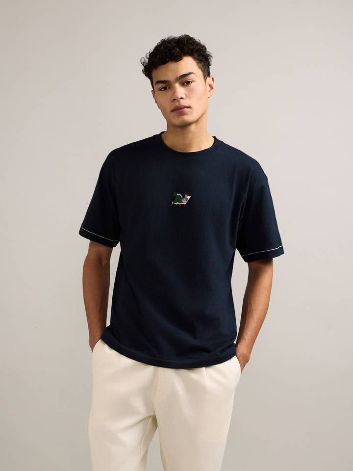 Box T-Shirt Navy Lying Man for wholesale by Bandsome