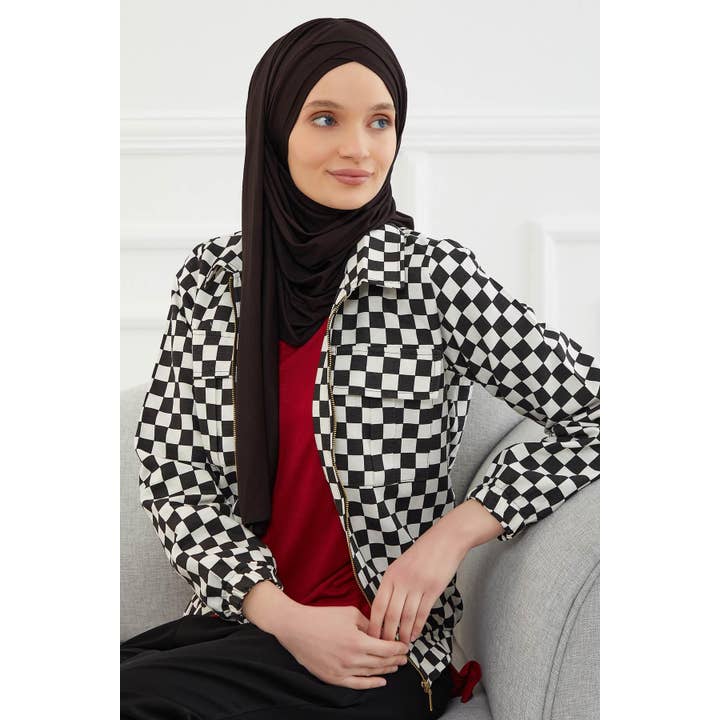 Aisha's Design - Wholesale Hijab - Women's - Comfortable Cross Stitched Jersey Shawl Practical Cotton Hijab for Women, Front Cross-Stitched Shirred Jersey Hijab Shawl,CPS-4581