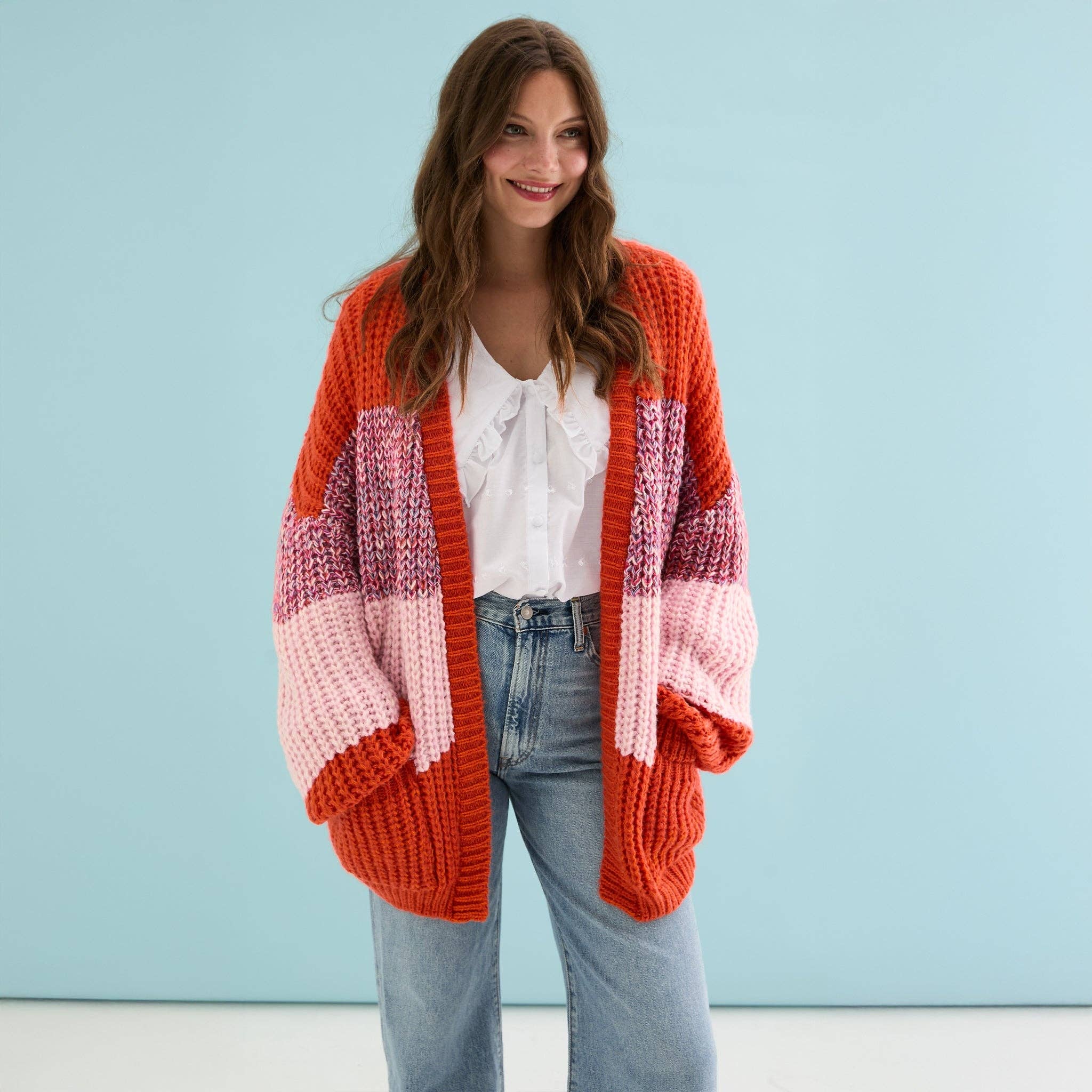 Cara & The Sky - Wholesale Cardigan - Women's - Janie Oversized Chunky Stripe Cardigan - Orange9